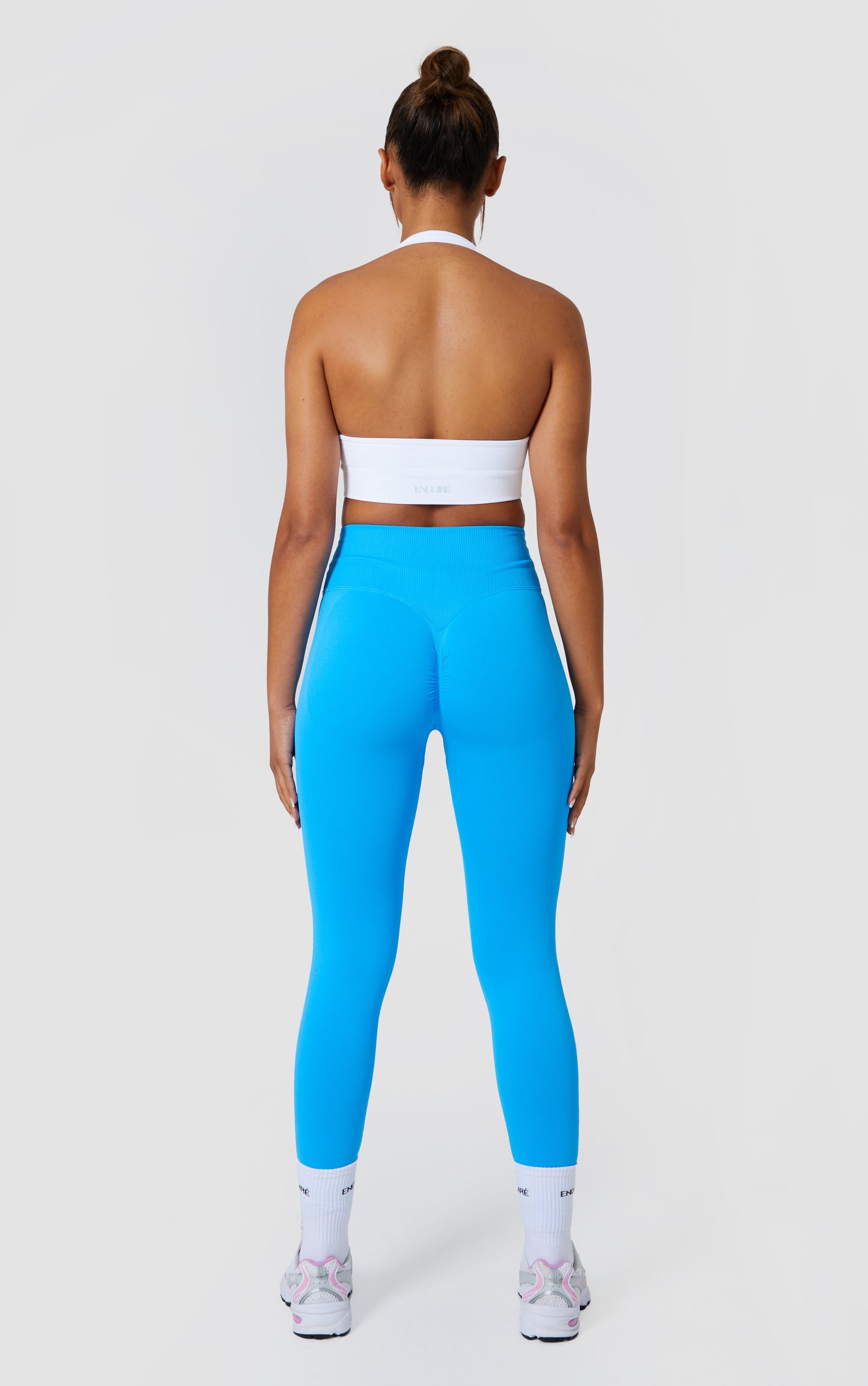 Statement Cross Waist Band Scrunch Leggings - Blue