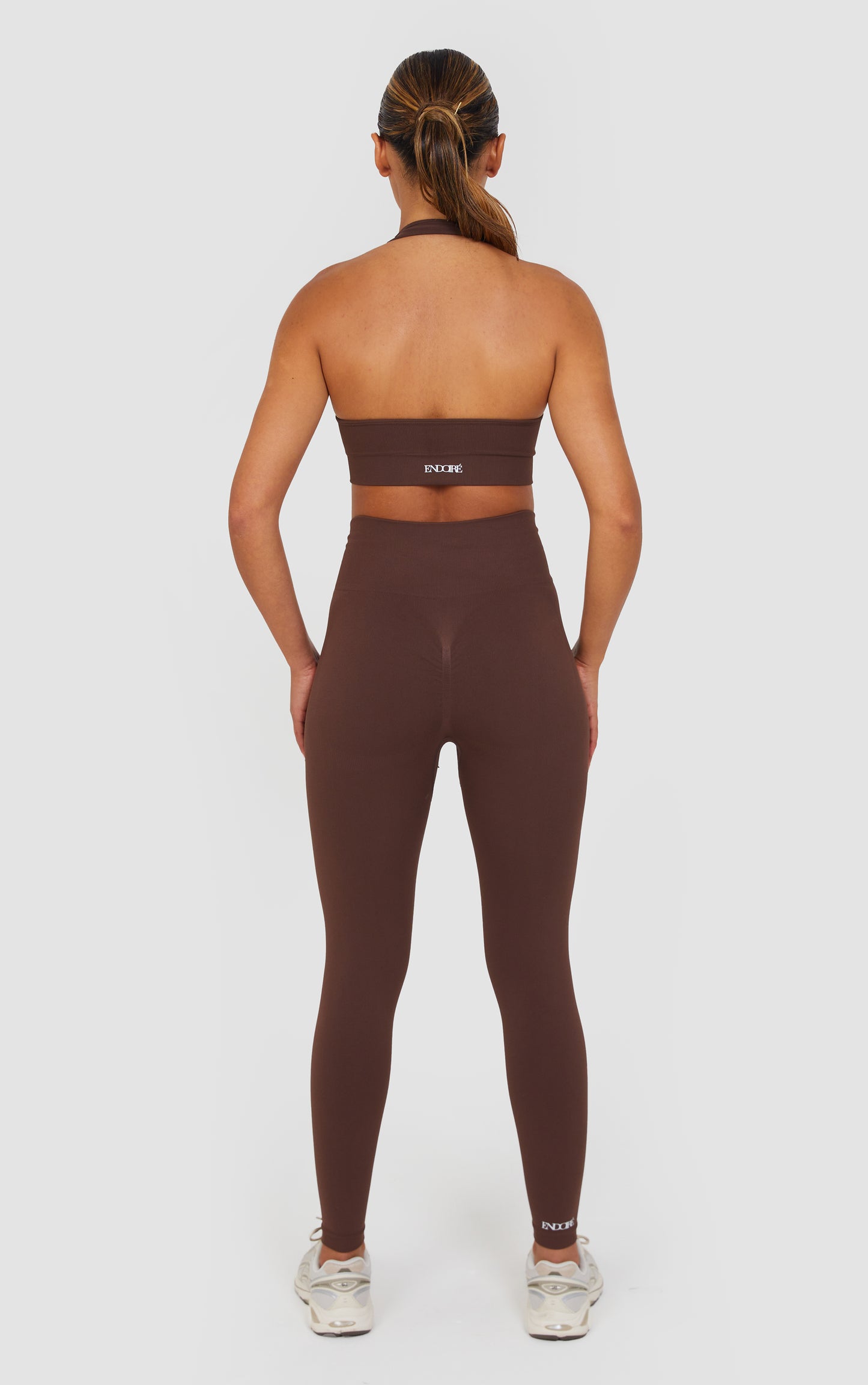 Soft Active Halter Neck Scrunch Leggings Set - Brown