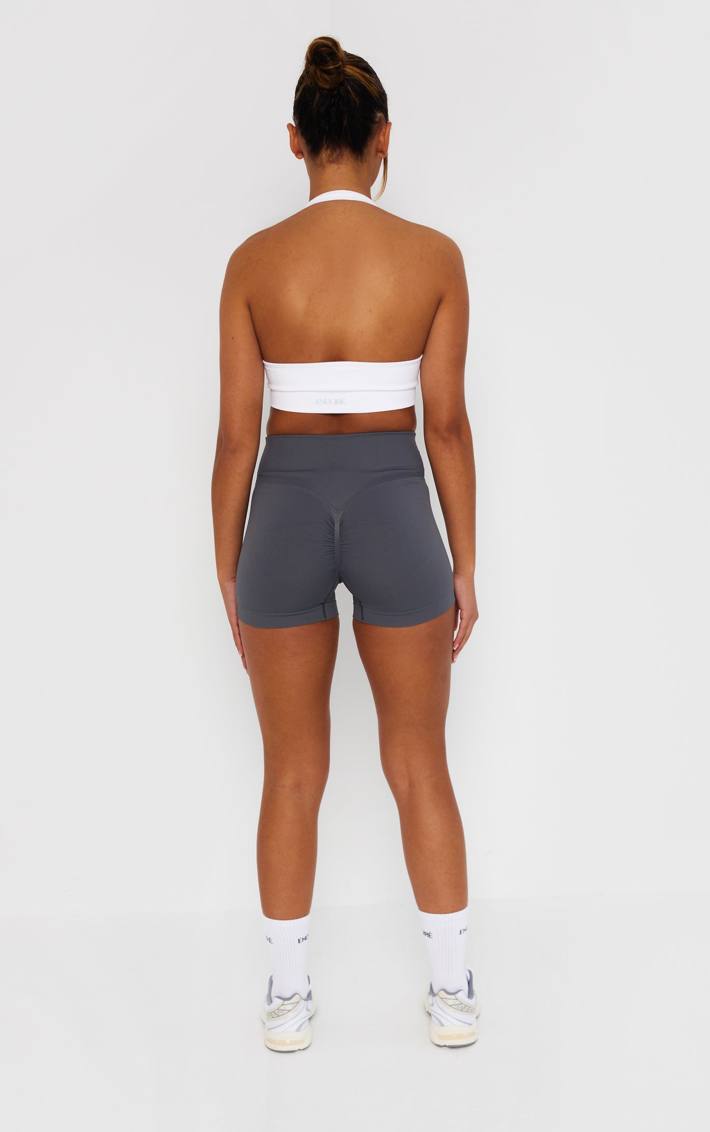 Statement Cross Waist Band Scrunch Shorts - Steel Grey