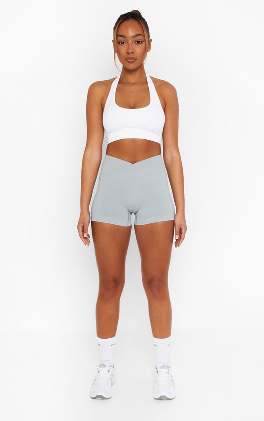 Statement Cross Waist band Scrunch Shorts - Pearl Grey