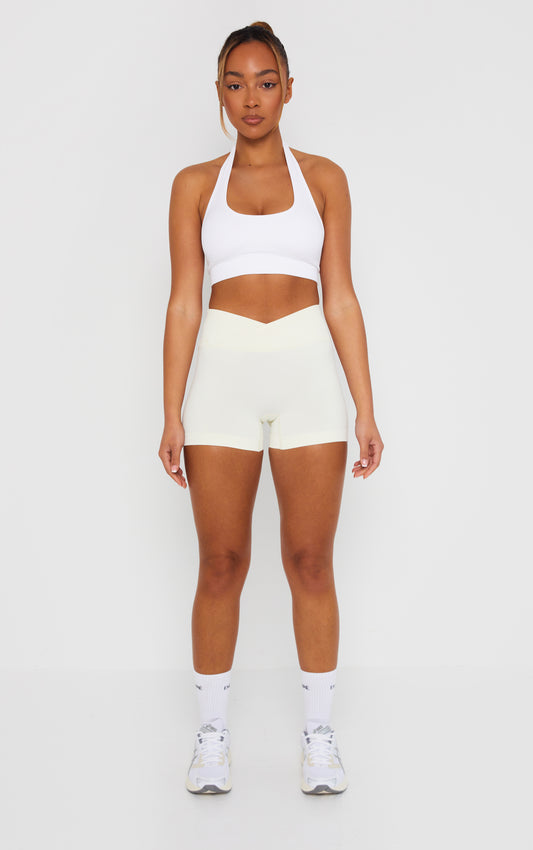 Statement Cross Waist Band Scrunch Shorts - Cream