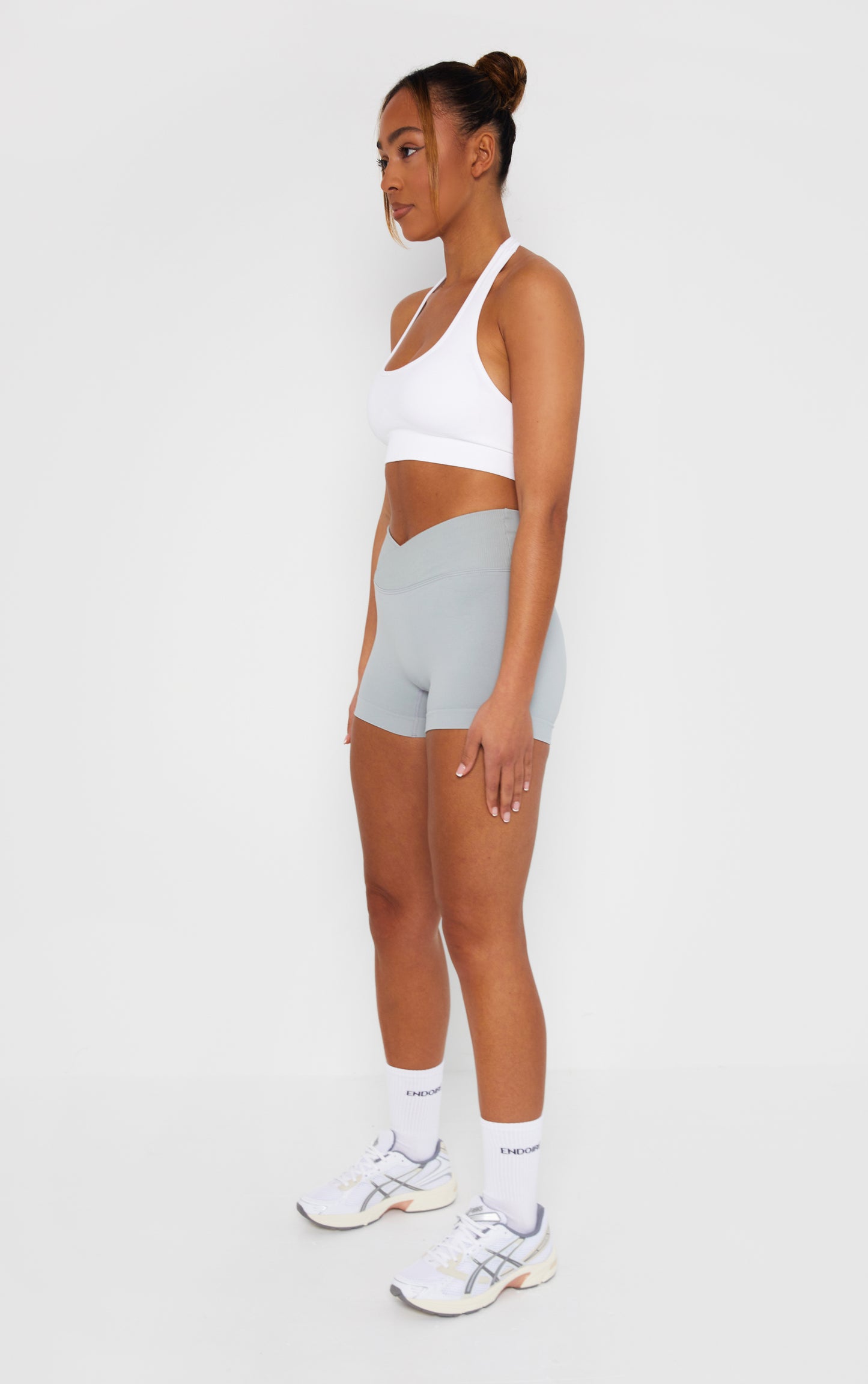 Statement Cross Waist band Scrunch Shorts - Pearl Grey