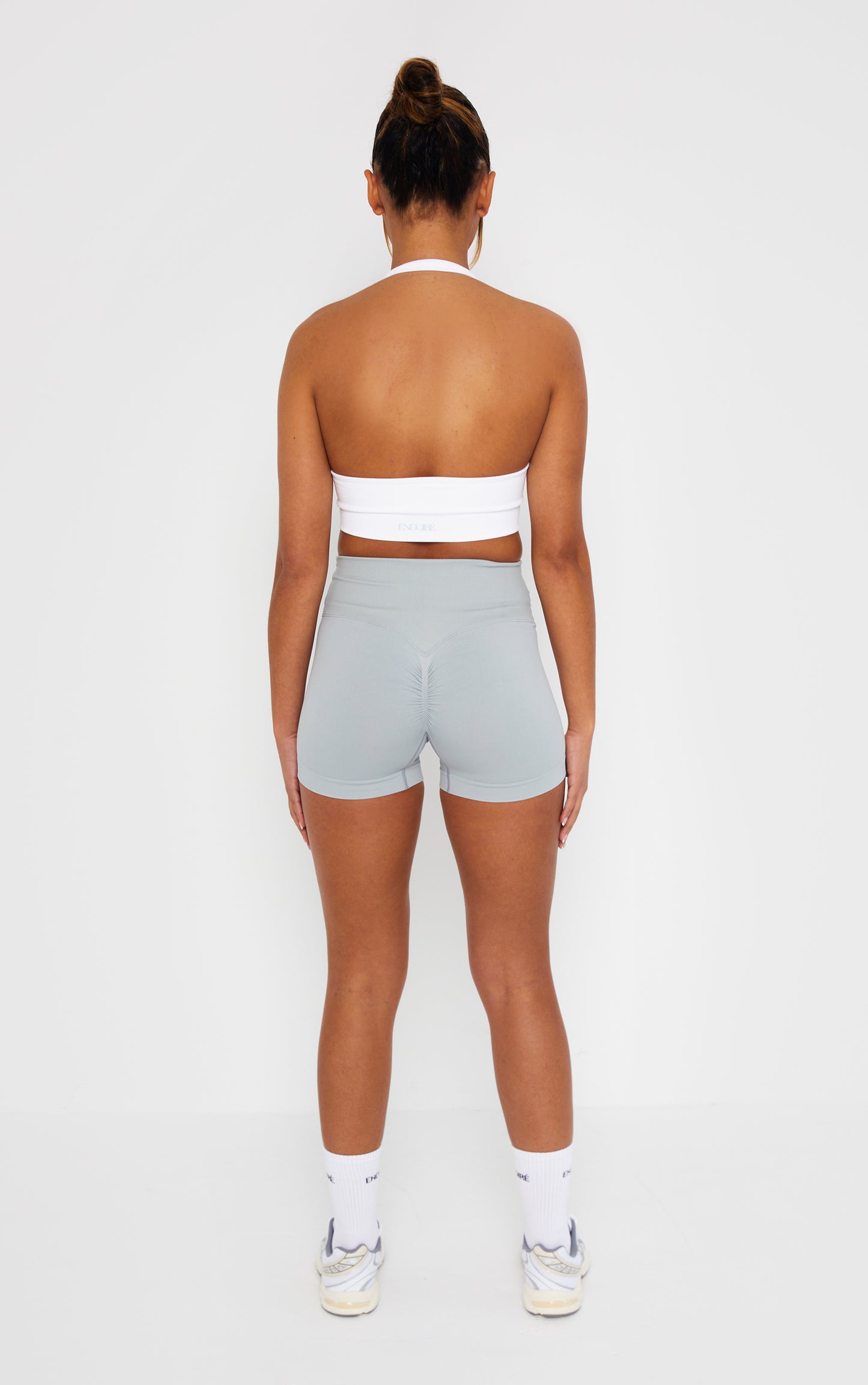 Statement Cross Waist band Scrunch Shorts - Pearl Grey