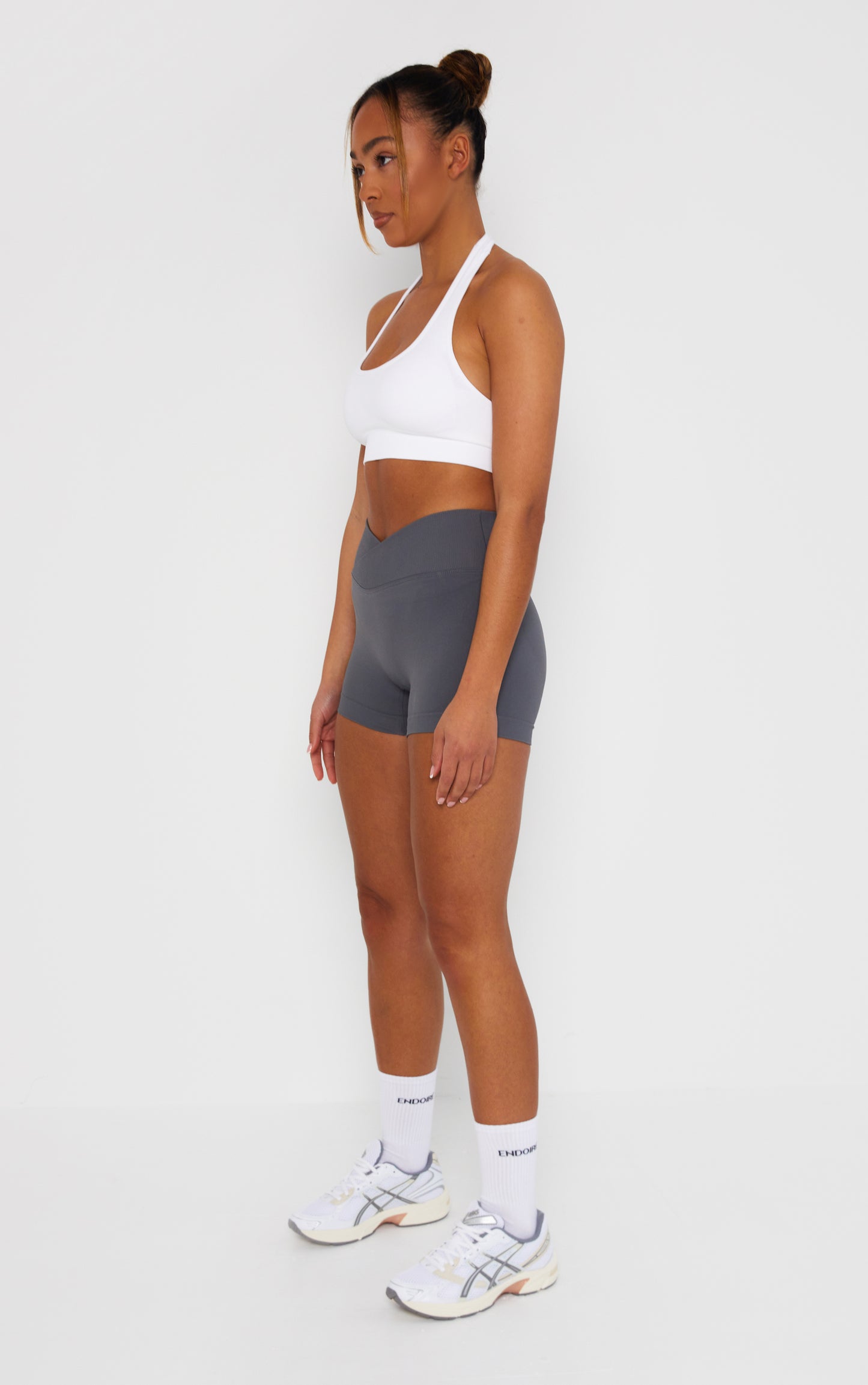 Statement Cross Waist Band Scrunch Shorts - Steel Grey