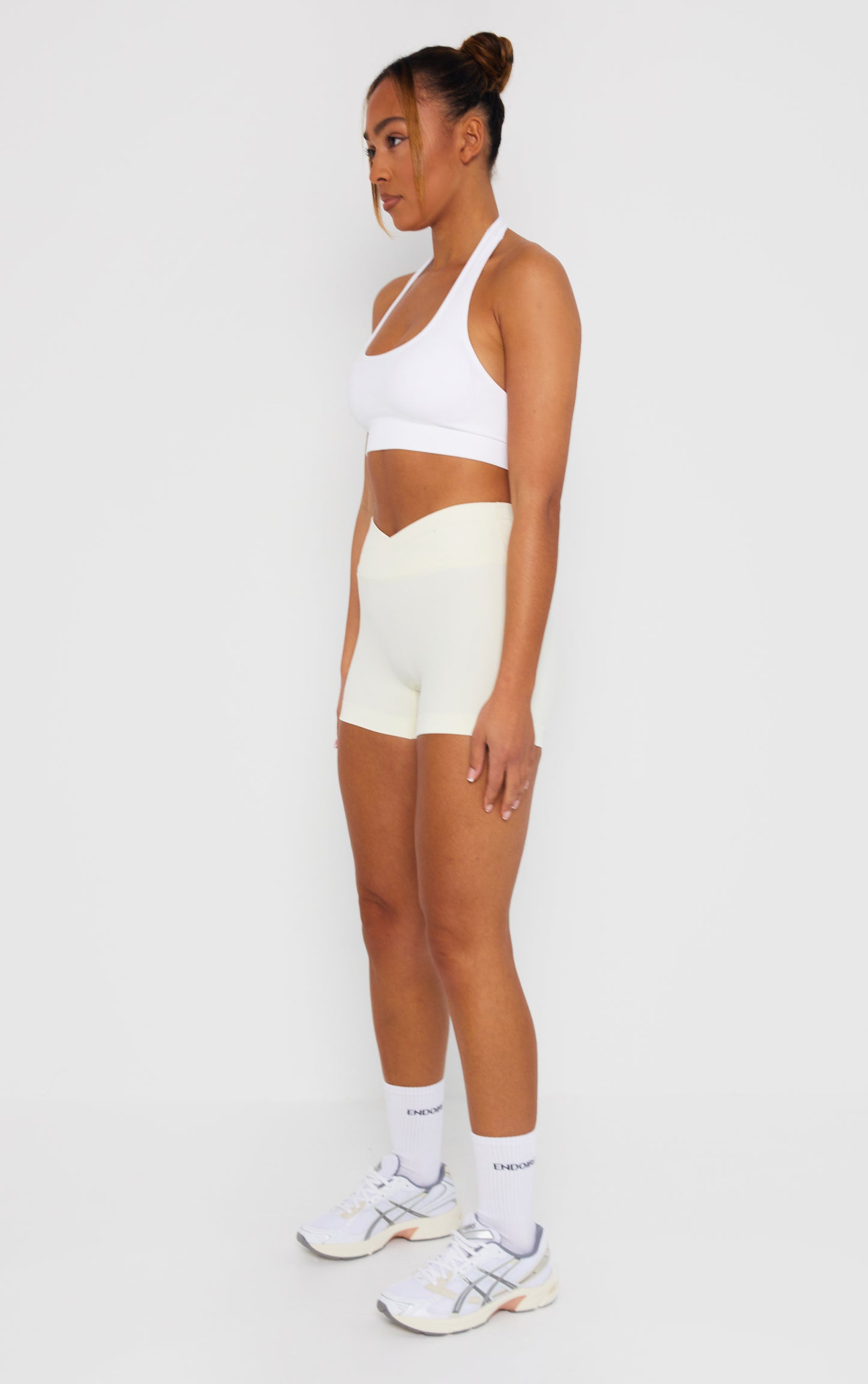 Statement Cross Waist Band Scrunch Shorts - Cream